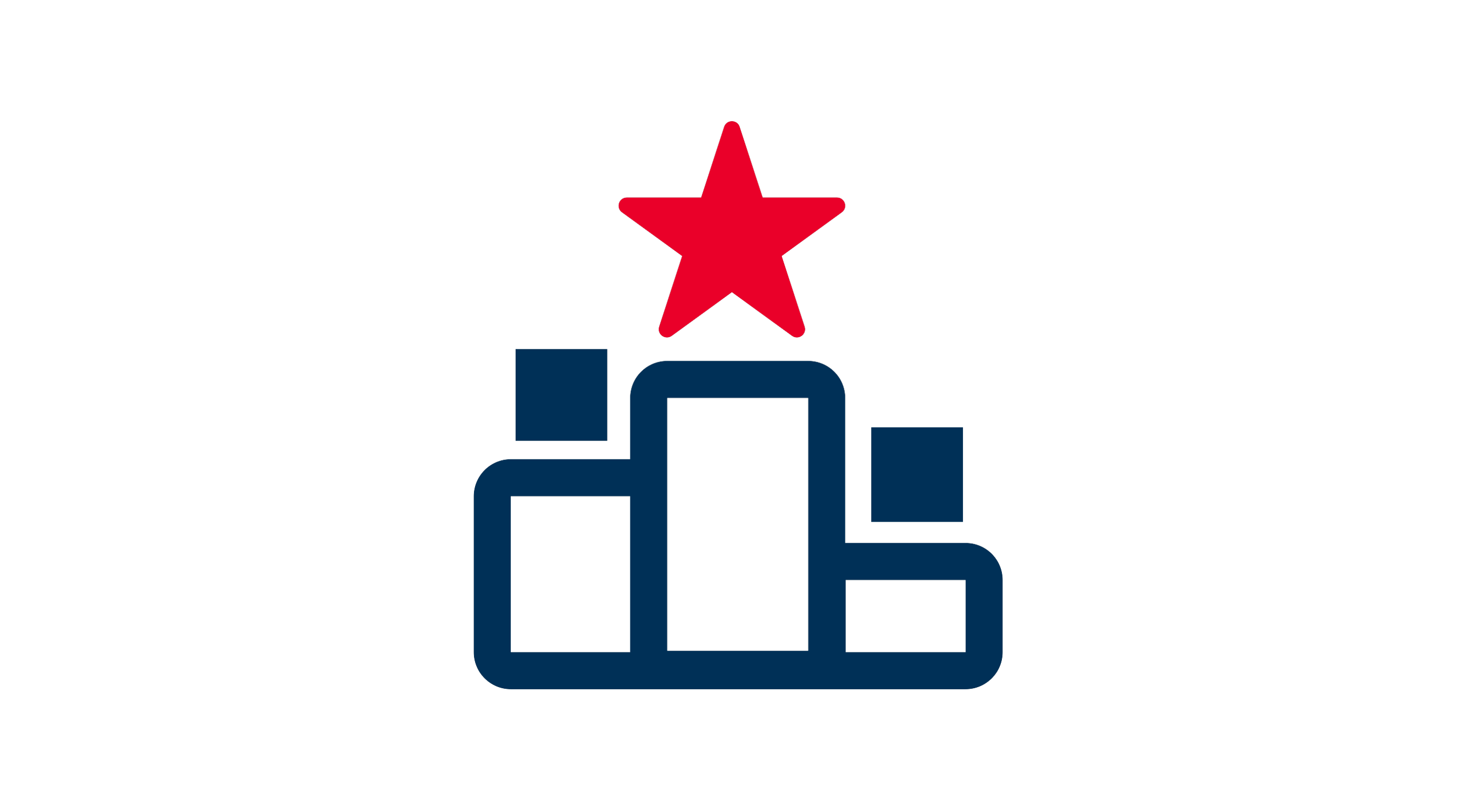 Icon of a red star in first place position with blue squares in the second and third place positions